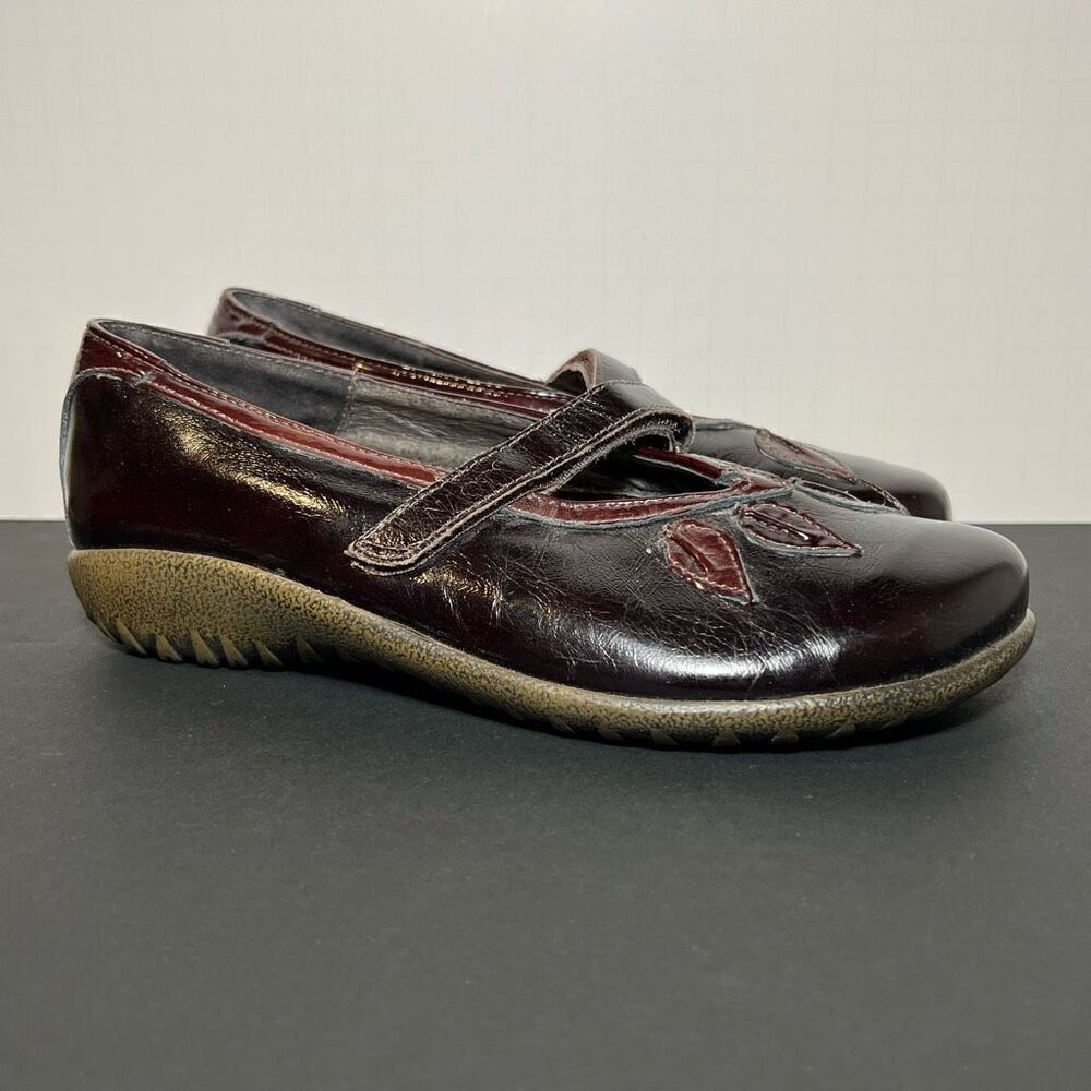 Womens NAOT Nau Mai Brown Patent Leather Slip On Loafers / Size 6 - EU 37